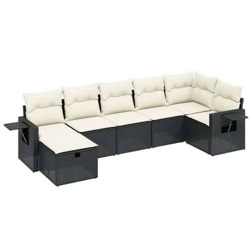Vrtna garnitura - 7-dijelni set vrtnih sofa od poliratana s jastucima crni - Crna i krem bez spremišta 7 Cijena
