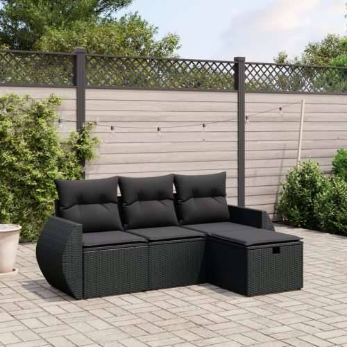 Vrtna garnitura - 4-dijelni set vrtnih sofa od poliratana s jastucima crni - Crna bez spremišta 1 Cijena