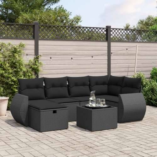 Vrtna garnitura - 7-dijelni set vrtnih sofa od poliratana s jastucima crni - Crna bez spremišta 6 Cijena