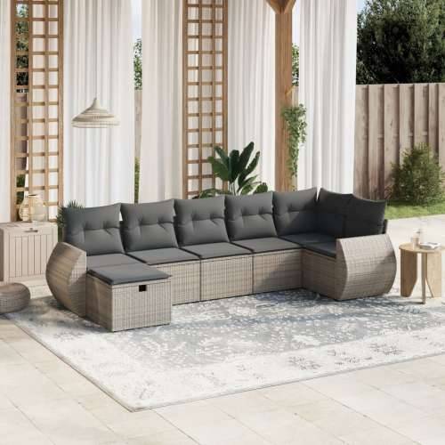Vrtna garnitura - 7-dijelni set vrtnih sofa sivi od poliratana - Siva bez spremišta 7 Cijena