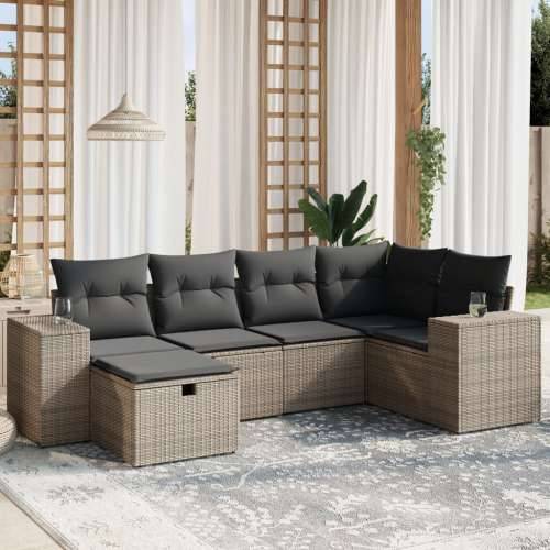 Vrtna garnitura - 6-dijelni set vrtnih sofa od poliratana s jastucima sivi - Siva bez spremišta 6 Cijena