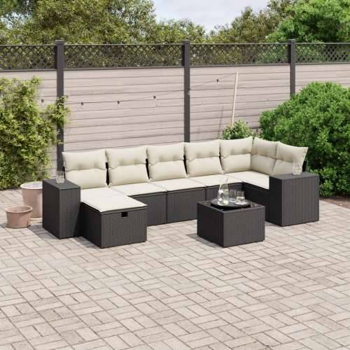 Vrtna garnitura - 8-dijelni set vrtnih sofa od poliratana s jastucima crni - Crna i krem bez spremišta 7 Cijena