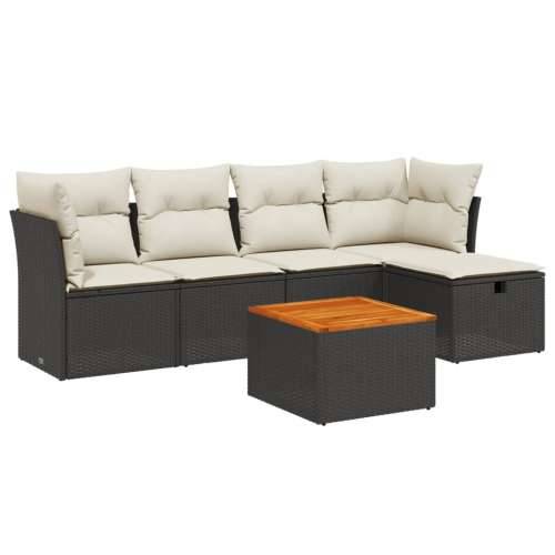 Vrtna garnitura - 6-dijelni set vrtnih sofa s jastucima crni od poliratana - Crna i krem bez spremišta 1 Cijena