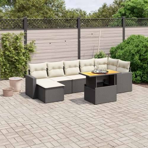 Vrtna garnitura - 8-dijelni set vrtnih sofa od poliratana s jastucima crni - Crna i krem 3x kutna + 3x srednja + tabure + stol 1 Cijena