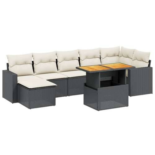 Vrtna garnitura - 8-dijelni set vrtnih sofa od poliratana s jastucima crni - Crna i krem 3x kutna + 3x srednja + tabure + stol 1 Cijena