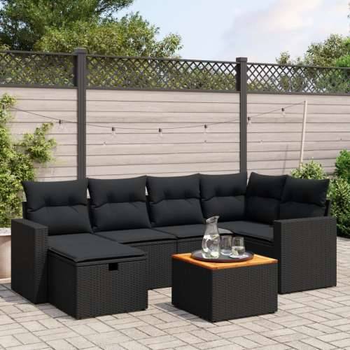 Vrtna garnitura - 7-dijelni set vrtnih sofa od poliratana s jastucima crni - Crna bez spremišta 1 Cijena