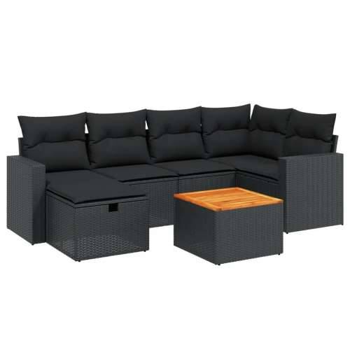 Vrtna garnitura - 7-dijelni set vrtnih sofa od poliratana s jastucima crni - Crna bez spremišta 1 Cijena