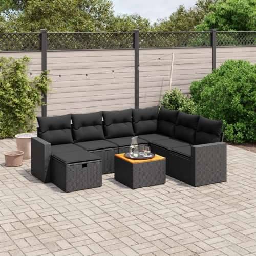Vrtna garnitura - 8-dijelni set vrtnih sofa od poliratana s jastucima crni - Crna 3x kutna + 3x srednja + tabure + stol 1 Cijena
