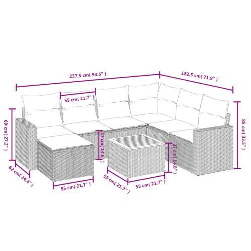 Vrtna garnitura - 8-dijelni set vrtnih sofa od poliratana s jastucima crni - Crna 3x kutna + 3x srednja + tabure + stol 1 Cijena