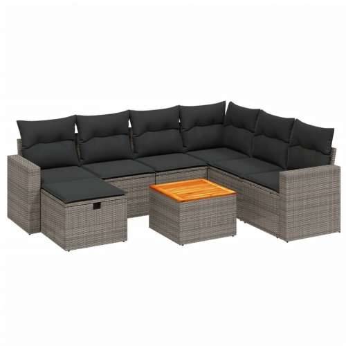 Vrtna garnitura - 8-dijelni set vrtnih sofa od poliratana s jastucima sivi - siva i tamnosiva 3x kutna + 3x srednja + tabure + s Cijena