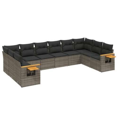 Vrtna garnitura - 10-dijelni set vrtnih sofa od poliratana s jastucima sivi - Siva Bez stola 1 Cijena