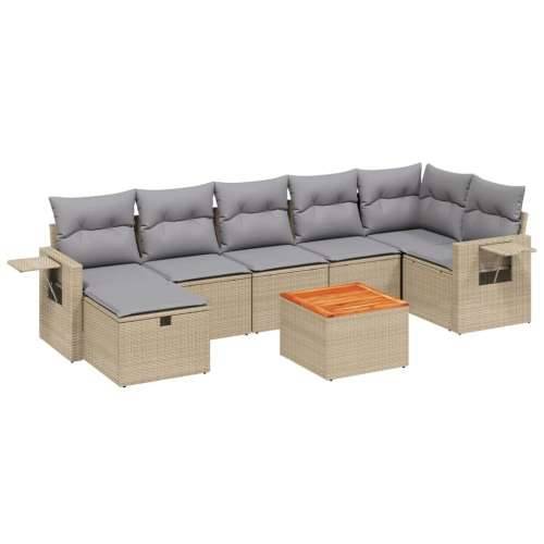 Vrtna garnitura - 8-dijelni set vrtnih sofa s jastucima bež od poliratana - mješavina bež i svjetlosive 3x srednja + 3x kutna +  Cijena