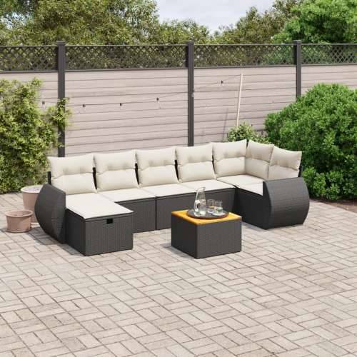 Vrtna garnitura - 8-dijelni set vrtnih sofa od poliratana s jastucima crni - Crna i krem 3x srednja + 3x kutna + tabure + stol 1 Cijena