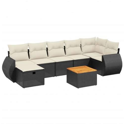 Vrtna garnitura - 8-dijelni set vrtnih sofa od poliratana s jastucima crni - Crna i krem 3x srednja + 3x kutna + tabure + stol 1 Cijena