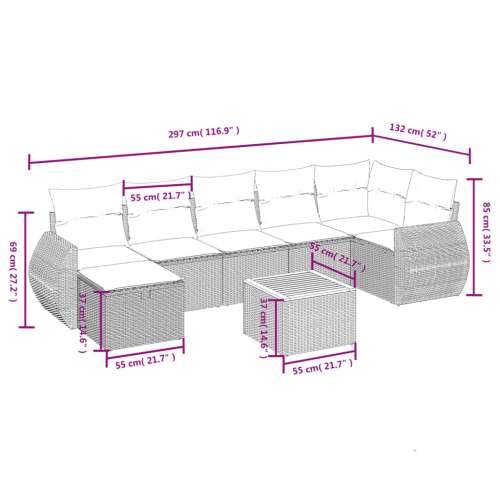Vrtna garnitura - 8-dijelni set vrtnih sofa od poliratana s jastucima crni - Crna i krem 3x srednja + 3x kutna + tabure + stol 1 Cijena