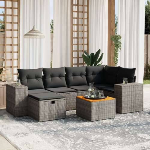 Vrtna garnitura - 7-dijelni set vrtnih sofa sivi od poliratana - Siva bez spremišta 1 Cijena