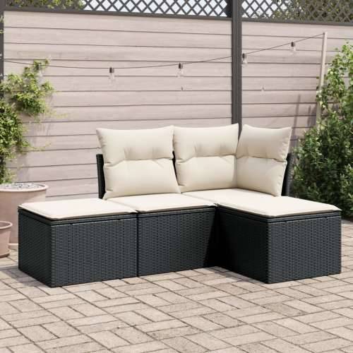Vrtna garnitura - 4-dijelni set vrtnih sofa od poliratana s jastucima crni - Crna i krem Bez stola 1 Cijena