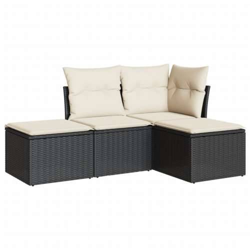 Vrtna garnitura - 4-dijelni set vrtnih sofa od poliratana s jastucima crni - Crna i krem Bez stola 1 Cijena