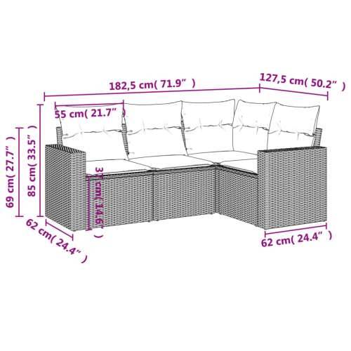 Vrtna garnitura - 4-dijelni set vrtnih sofa od poliratana s jastucima crni - Crna i krem 1 Bez stola Cijena