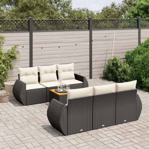 Vrtna garnitura - 7-dijelni set vrtnih sofa od poliratana s jastucima crni - Crna i krem 1 Cijena