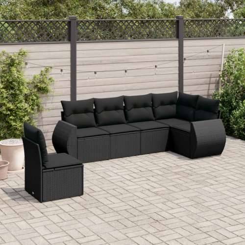 Vrtna garnitura - 6-dijelni set vrtnih sofa s jastucima crni od poliratana - Crna Bez stola 1 Cijena