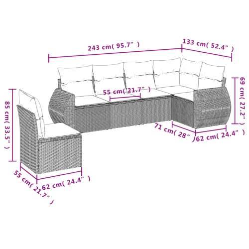 Vrtna garnitura - 6-dijelni set vrtnih sofa s jastucima crni od poliratana - Crna Bez stola 1 Cijena