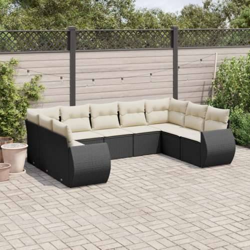 Vrtna garnitura - 9-dijelni set vrtnih sofa s jastucima crni od poliratana - Crna i krem Bez stola 1 Cijena