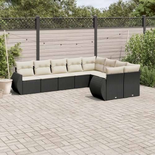Vrtna garnitura - 9-dijelni set vrtnih sofa s jastucima crni od poliratana - Crna i krem Bez stola 1 Cijena