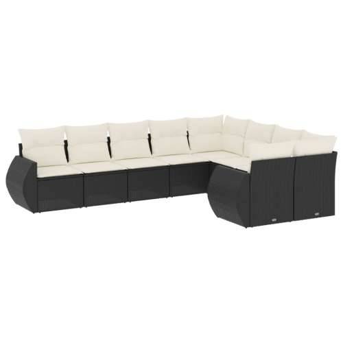 Vrtna garnitura - 9-dijelni set vrtnih sofa s jastucima crni od poliratana - Crna i krem Bez stola 1 Cijena