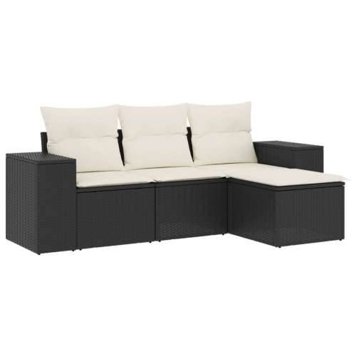 Vrtna garnitura - 4-dijelni set vrtnih sofa od poliratana s jastucima crni - Crna i krem Bez stola 1 Cijena