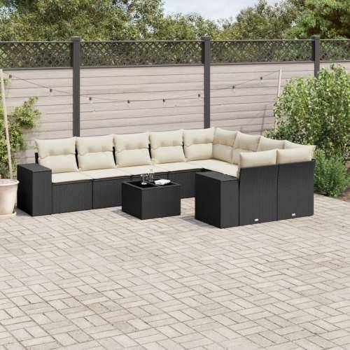 Vrtna garnitura - 10-dijelni set vrtnih sofa s jastucima crni od poliratana - Crna i krem Sa stolom 1 Cijena