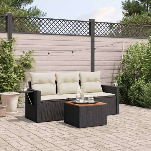 Vrtna garnitura - 4-dijelni set vrtnih sofa od poliratana s jastucima crni - Crna i krem 1 Cijena