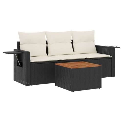 Vrtna garnitura - 4-dijelni set vrtnih sofa od poliratana s jastucima crni - Crna i krem 1 Cijena