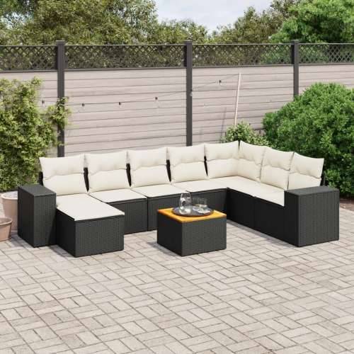 Vrtna garnitura - 9-dijelni set vrtnih sofa s jastucima crni od poliratana - Crna i krem 1 Cijena