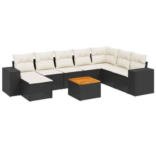 Vrtna garnitura - 9-dijelni set vrtnih sofa s jastucima crni od poliratana - Crna i krem 1 Cijena