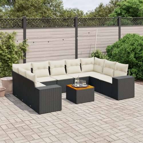 Vrtna garnitura - 10-dijelni set vrtnih sofa s jastucima crni od poliratana Cijena