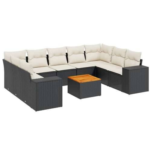 Vrtna garnitura - 10-dijelni set vrtnih sofa s jastucima crni od poliratana Cijena