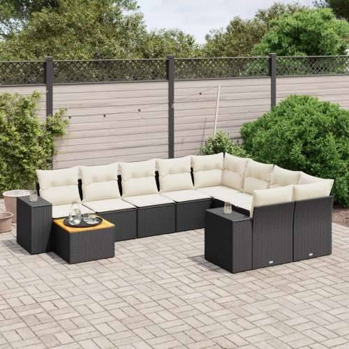 Vrtna garnitura - 10-dijelni set vrtnih sofa s jastucima crni od poliratana Cijena