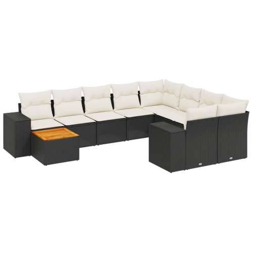 Vrtna garnitura - 10-dijelni set vrtnih sofa s jastucima crni od poliratana Cijena