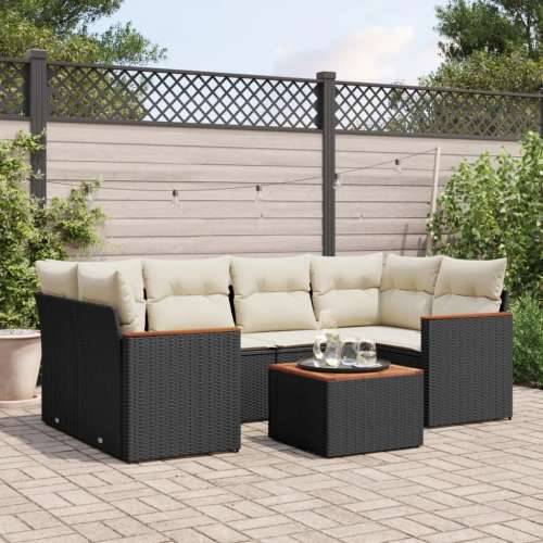 Vrtna garnitura - 7-dijelni set vrtnih sofa od poliratana s jastucima crni - Crna i krem 1 Cijena