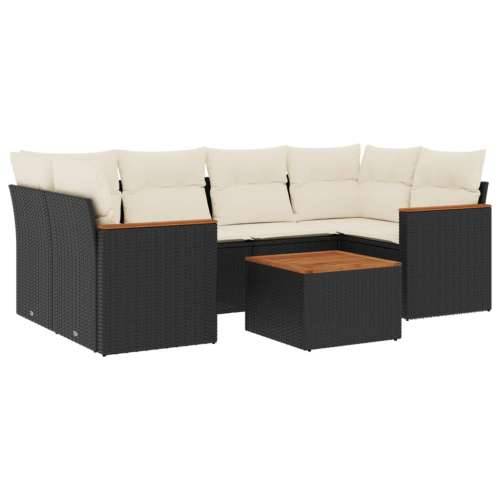 Vrtna garnitura - 7-dijelni set vrtnih sofa od poliratana s jastucima crni - Crna i krem 1 Cijena