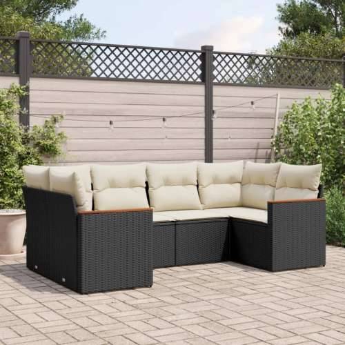 Vrtna garnitura - 6-dijelni set vrtnih sofa s jastucima crni od poliratana - Crna i krem 1 Cijena