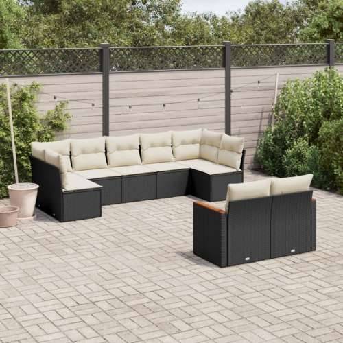 Vrtna garnitura - 9-dijelni set vrtnih sofa s jastucima crni od poliratana Cijena
