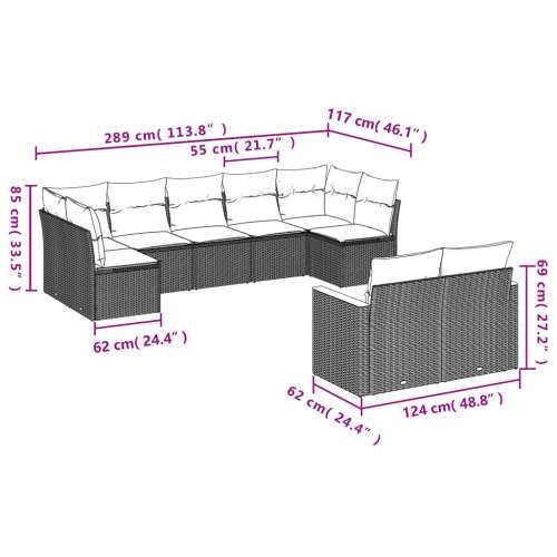 Vrtna garnitura - 9-dijelni set vrtnih sofa s jastucima crni od poliratana Cijena