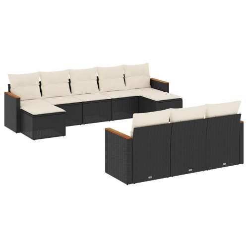Vrtna garnitura - 10-dijelni set vrtnih sofa s jastucima crni od poliratana Cijena