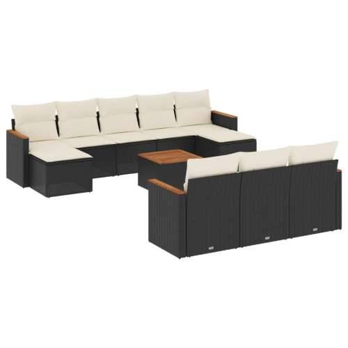 Vrtna garnitura - 10-dijelni set vrtnih sofa od poliratana s jastucima crni Crna i krem Sa stolom 1 Cijena