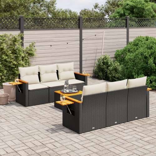 Vrtna garnitura - 7-dijelni set vrtnih sofa od poliratana s jastucima crni Cijena