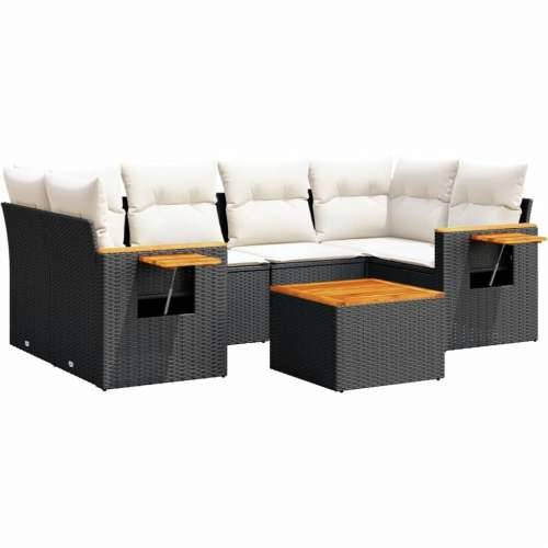 Vrtna garnitura - 7-dijelni set vrtnih sofa od poliratana s jastucima crni - Crna i krem 1 Cijena