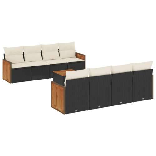 Vrtna garnitura - 9-dijelni set vrtnih sofa s jastucima crni od poliratana - Crna i krem 1 Cijena