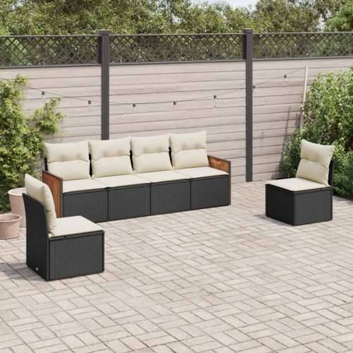 Vrtna garnitura - 6-dijelni set vrtnih sofa s jastucima crni od poliratana Cijena